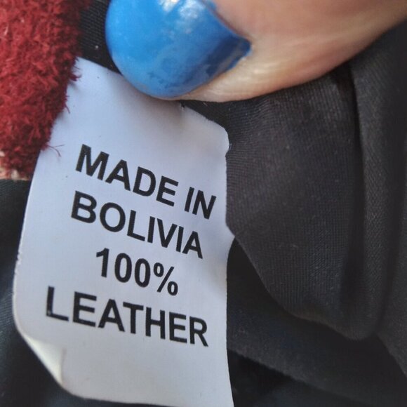 RichRed Suede Encased In Deep Brown Sturdy Tooled CowHide Colorful Woven Patches - Picture 10 of 11